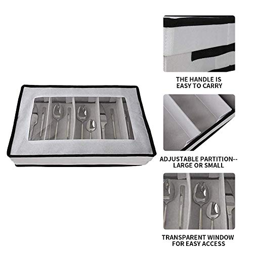 Flatware Storage Chest, Cutlery Container Box,Utensils Holder, Silverware Tray, Kitchen Knife Drawer Organizer, 5 Compartments, Removable Lid, Transparent Window,2 Handles and Large Capacity - Thumbnail 2