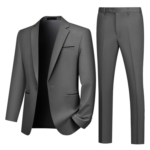Autsel Anzug Herren Slim Fit Anzüge 2 Teilig Business Herrenanzug Hochzeit Sakko Hose Dunkelgrau XL