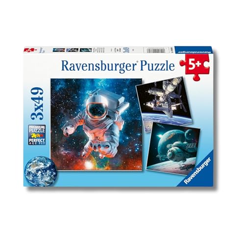 Ravensburger   Puzzle: Aventuras en el Espacio, Puzzles Niños 5 Años o Más, Rompecabezas, 3 Puzzles de 49 Piezas, Regalos Niños 5 Años, 21x21cm