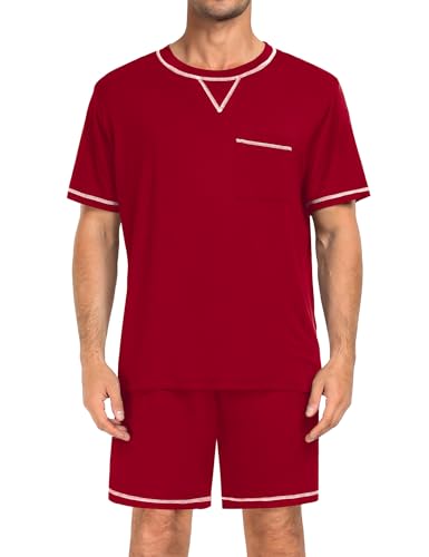 Image of SWOMOG Mens Pajamas Set Summer Sleepwear Short Sleeve Pjs Set Soft 2 Piece Lounge Set Comfy Loungewear with Pockets