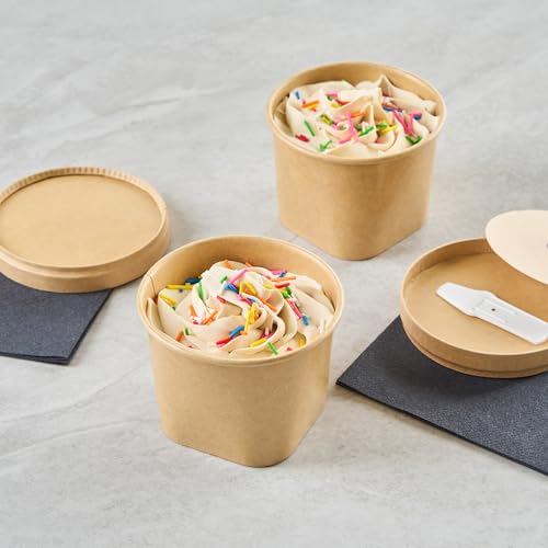 Image of Coppetta 12 Ounce Dessert Cups, 200 Greaseproof Ice Cream Cups - Lids Sold Separately, Square Bottom, Kraft Paper Yogurt Bowls, Disposable, For Sundaes, Mousse Or Puddings - Restaurantware