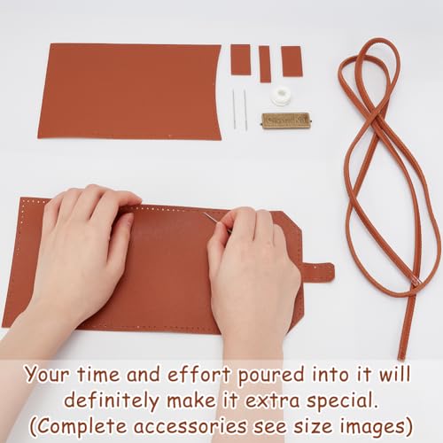 WADORN DIY Small Crossbody Cell Phone Bag Kit, Handmade PU Leather Purse Sewing Material Set Women Shoulder Wallet Making Tool Set Handicraft Purse Making Supplies Women Gift,19x12x0.5cm, Saddle Brown3