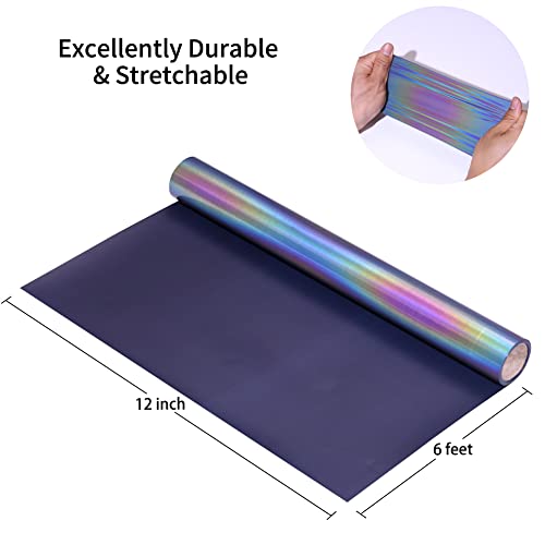 Image of Reflective Heat Transfer Vinyl Reflective Rainbow HTV Vinyl Rolls 12inch x 6feet Iron on Vinyl for Cricut, T-Shirts DIY Design, Silhouette Cameo & Heat Press Machine(Reflective Rainbow