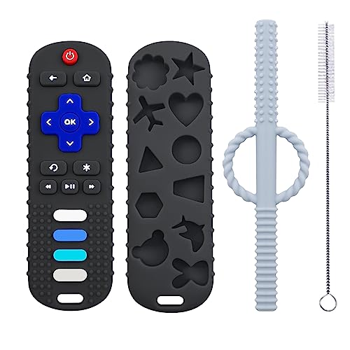 Image of 2-Pcs Silicone Baby Teething Toys, Silicone Teethers for Babies, Remote Control Shape Teething Toys, Chew Toys for Boys and Girls Teether Early Educational Sensory Toy