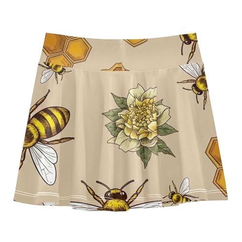Girls Skorts Athletic Shorts Tennis Skirts for Kids Pleated Cheer Skirt Vintage Botanical Flowers Bees 3t2