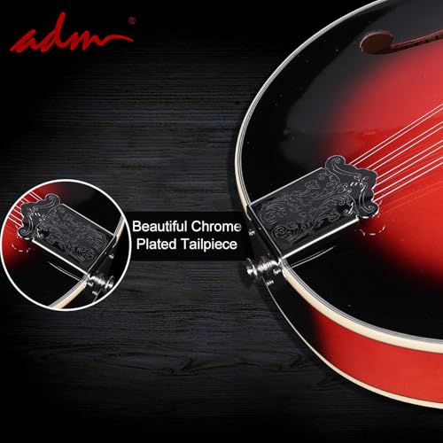 Image of ADM Acoustic Mandolin Instrument Kit Music A Style for Kids Students Adults Wood Mandolins Beginner Set With Bag, Tuner, Pick-up, Strap, Strings, Picks and Hanger, Red
