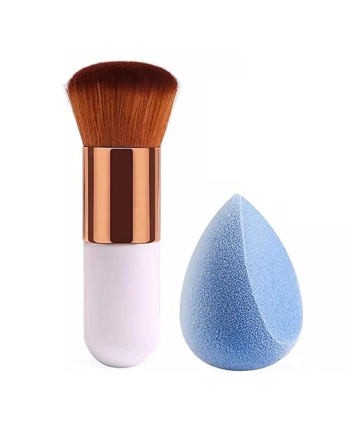 Round Foundation Makeup Brush and Sponge Blender Set, for Face Application, 1 Pieces-image-4