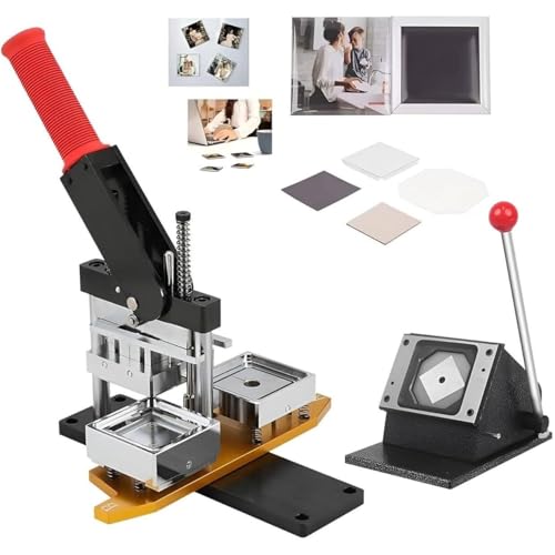 WLYPE Badge Maker Machine Badge Button Press 50x50mm Square Pin Badge Making Kit Badge Punch Press Machine with 100pcs Button Parts and Cutter, for DIY Badge Making