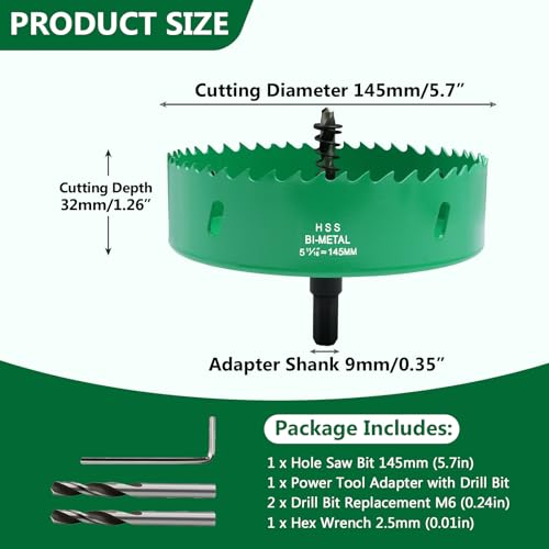 Image of 5.7 Inches /145mm Bi-Metal Hole Saw with Arbor & Pilot Bit