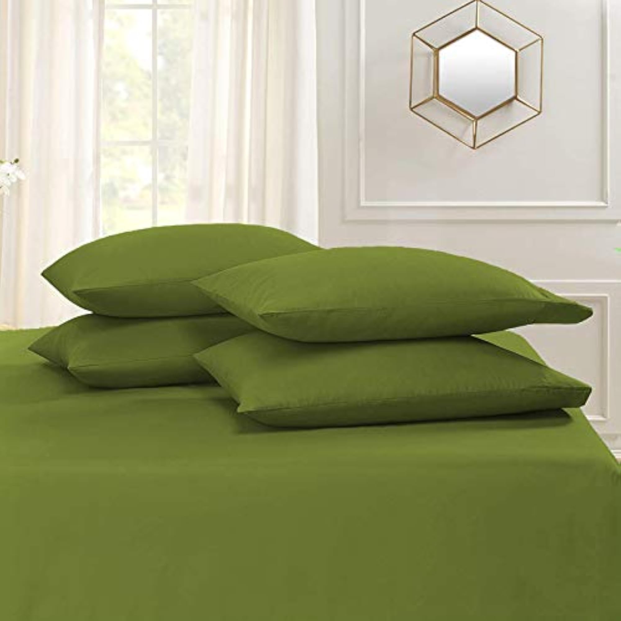 Olive Green Organic Cotton Luxury Hotel Bedsheet, King Size