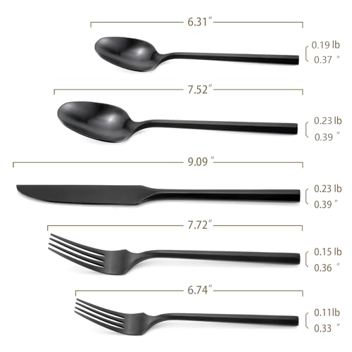 Silverware-Set-Flatware-Set-Matte-Black-Cutlery-Set-Brushed-Finished-Hexagon-Handle-Heavy-Stainless-Steel-40-Pieces-Dishwasher-Safe-Service-for-8 Silverware Set Flatware Set Matte Black Cutlery Set Brushed Finished Hexagon Handle Heavy Stainless Steel 40 Pieces Dishwasher Safe Service for 8