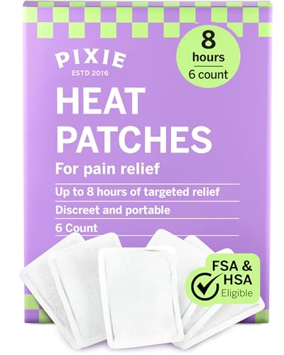 Pixie Period Cramps Menstrual Pain Relief Heat Patches - Lower Abdominal & Back Soothing Therapy - Natural Alternative to Lidocaine ICY Hot - Up to 8 Hours - 6 Count Discreet Disposable Heat Pads