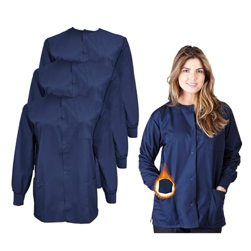 M&M SCRUBS Women's Scrub Jacket Warm Up Lightweight Medical Scrub Jacket - Pack of 3 Set (Dark Navy Blue, Medium)