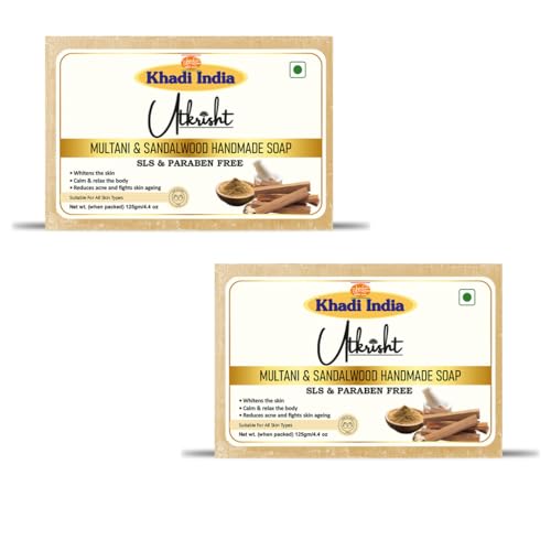 Image of Khadi Multani & Sandalwood Handmade Bathing Soap Bar 125g (Pack of 2) | Natural & Herbal | Hydrating, Glowing & Brightening | For Skin Pores & Wrinkles | All Skin Types | For Men & Women
