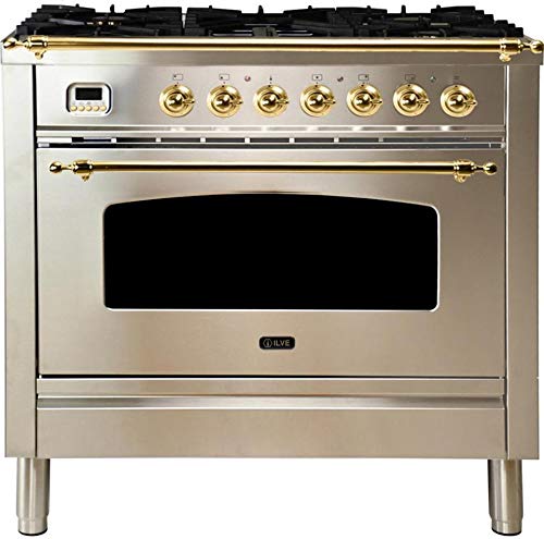 Ilve UPN90FDMPI Nostalgie Series 36 Inch Dual Fuel Convection Freestanding Range, 5 Sealed