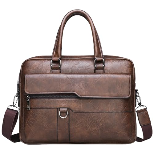 Image of Men's Leather Laptop Bag 15 IN, Water-Resistant Briefcase Messenger Bag for Work, Business, Shoulder Crossbody Office Satchel