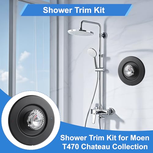 Image of Shower Trim Kit, Compatible with Moen T470 Chateau Shower Trim Kit With Replacement Cartridge and 104421 Removal Tool, Escutcheon, Tubes, Shower handle and Screws (Matte Black)