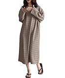 [PHOLEEY] レディース パジャマ ワンピース 綿100% ロング丈 長袖 ルームウェア 春秋用 部屋着 ストライプ柄 かわいい