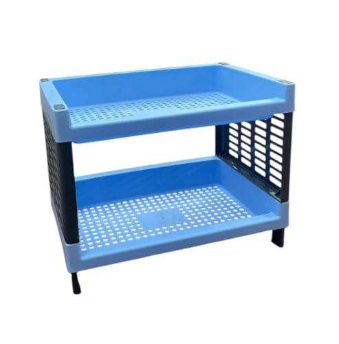Image of C.S.M CSM 2-Tier Plastic Storage Rack, Self Standing Organizer for Kitchen and Office, Blue