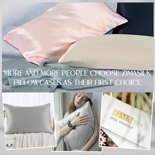 ZIMASILK 100% Pure Mulberry Silk Pillowcase for Hair and Skin Health,Soft and Smooth,Both Sides Premium Grade 6A Silk,600 Thread Count,with Hidden Zipper,1pc(Standard 20''x26'', Gray)