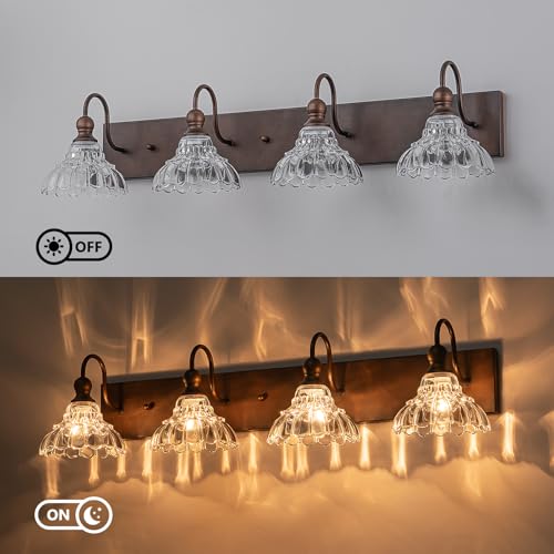 Image of EDISLIVE Vintage Vanity Light for Bathroom ORB 4-Light Bath Wall Light Fixture with Clear Flower Glass Shades 36.22 inch E12 Antique Wall Sconce for Bedroom Hallway Living Room Vanity Mirror
