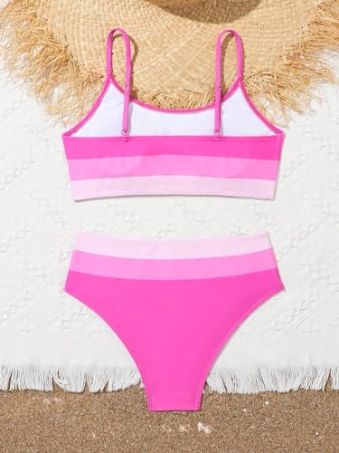 Milumia Girl's 2 Piece Color Block Swimsuits Spaghetti Strap High Waist Bikini Sets2