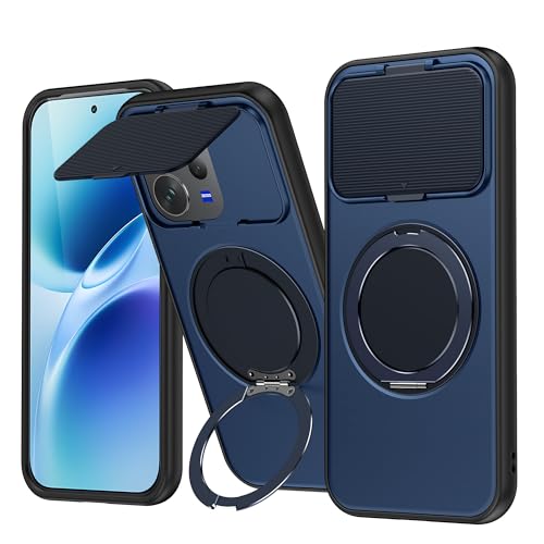 Image of Spazy Case Vivo V70 Back Cover|Premium Magnetic Ring Stand Case with Camera Protection Slider|360 Rotating Kickstand|Slim & Strong Grip Phone Case for Vivo V70-Blue