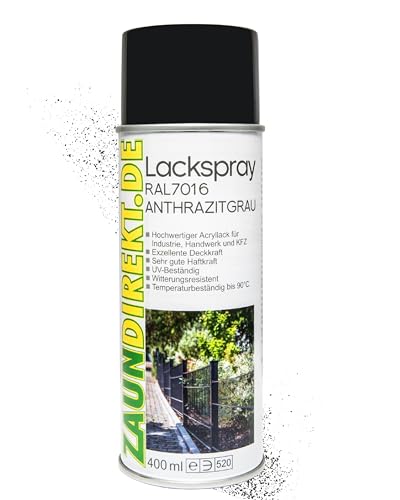 Zaundirekt Lackspray RAL 7016 Spraydose 400ml - Anthrazit Grau - Acryllack Sprühdose für Industrie Handwerk und KFZ - Reparaturspray Metallzaun