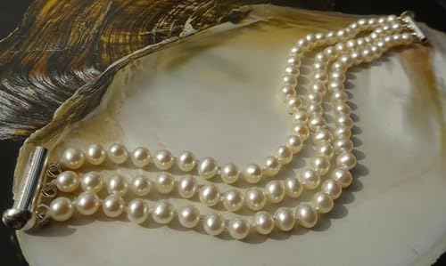 Bracelet perles de culture d'eau douce 3 rangs perles blanches - 5