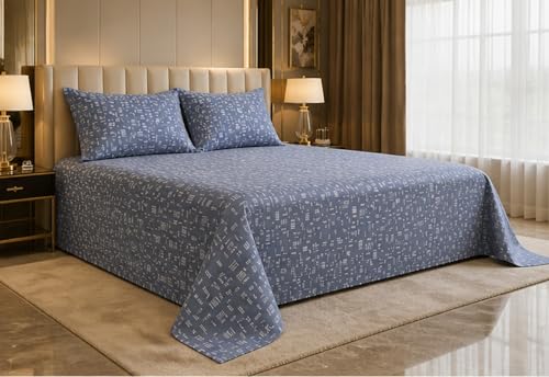 Image of Skyla Double Bed King Size Bedsheet 108x108 Inch with 2 Pillow Covers | Soft Cotton | Comfortable & Breathable | Floral Print (Twings on Ocean)