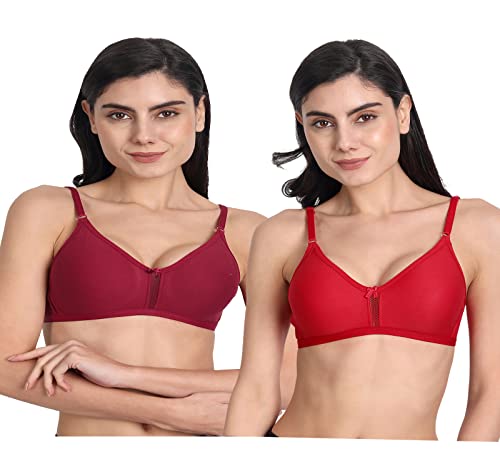 Image of Women's Full Coverage Cotton Blend Bra | Wired Free Lightly Padded Everyday Wear Bras | Soft Breathable Comfortable T-Shirt Bra | Adjustable Straps Lightweight Daily Inner wear for Women Pack of 2
