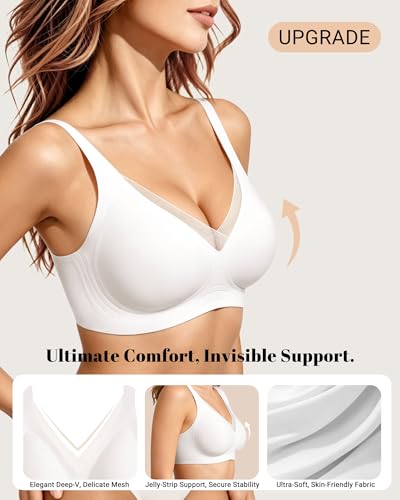 Image of As Fairy 2026 Bras for Women No Underwire Deep V Mesh Wireless Bra Jelly Supportive Seamless Soft Lift T-Shirt Bra