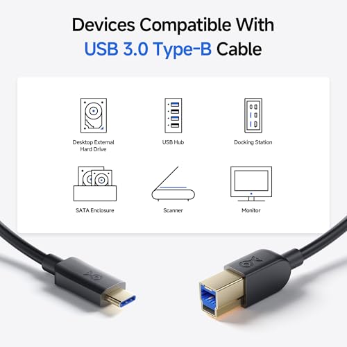 Cable Matters Short USB C to USB B 3.0 Cable - 1ft, USBB to USBC Cable with Type-B 3.0 Connector, Black