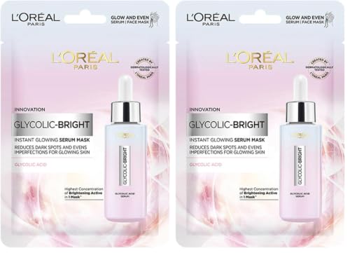 Image of L'Oreal Paris Glycolic Bright Glowing Serum Sheet Mask (Pack of 2)