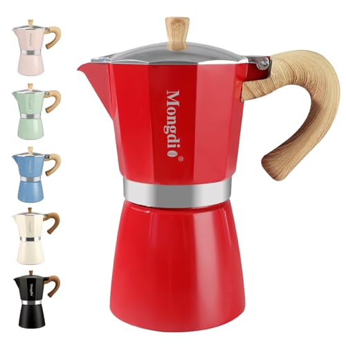 Mongdio Stovetop Espresso Maker Moka Pot, Cuban Coffee Maker Stove top coffee maker Moka Italian Espresso Greca Coffee Maker Brewer Percolator, 9 Espresso Cups, 15 oz - Red