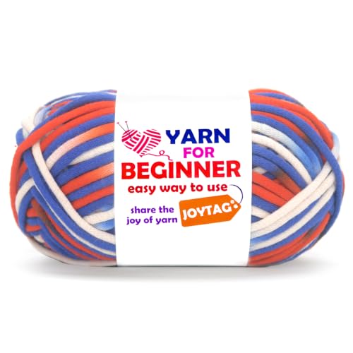Image of 50g Rainbow Beginner Crochet Yarn for Crocheting and Knitting Multicolor Cotton Crochet Yarn for Beginners with Easy-to-See Stitches Cotton-Nylon Blend Easy Yarn for Beginners(Blue White Red)