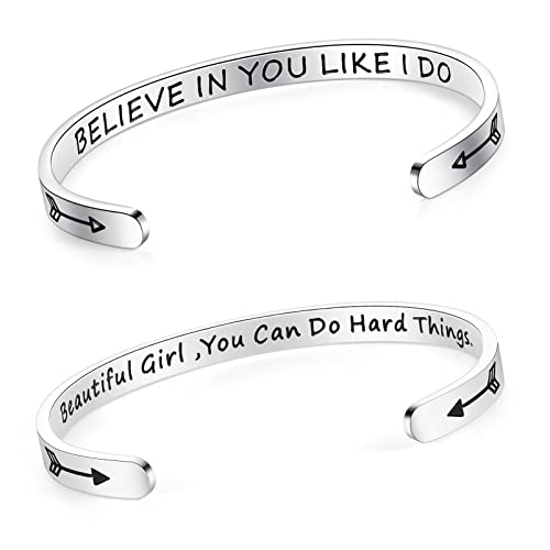 SAM & LORI Set of 2 Bracelets for Women Teens Engraved Believe in You Like I Do and Beautiful Girl You Can Do Hard Things
