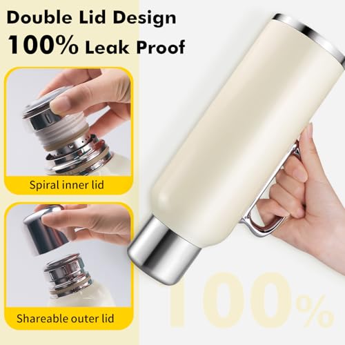 Image of 34 oz Insulated Water Bottle, Double Wall Vacuum Stainless Steel Water Flask Jug with Handle & Metal Mechanical Temperature Measuring Cup Lid, Leakproof Travel Bottle Keep Cold 36h Hot 24h