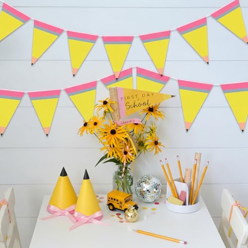Image of VitalCozy 5 Pcs Back to School Decorations Pencil Banner Pencil Garland Preschool Decorations Kindergarten Banner Classroom Decoration for Classroom Ceiling Teacher Office Hanging Decor