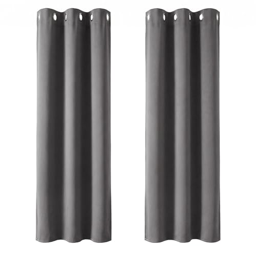 Image of Deconovo Curtains Thermal Insulated Blackout Curtains Blackout Material Eyelet Curtains for Windows Light Grey 42 x 90 Inch 2 Panels