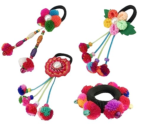 Sequin Sparkling Pom Poms Ball Hair Bows Fluffy Elastic Hair bands Buns Srunchies girls Headpiece Costume Accessories: M22 (PomPom-Pink1)