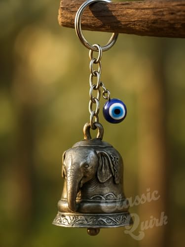 Image of Evil Eye Hooked Guardian Bell Keychain - Protective Lucky Charm Bell with Clip Hook for Bike, Car, Key & Bag | Spiritual Good Luck Talisman Gift