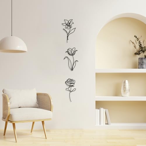 Oubasa Black Metal Flowers Wall Decor For Bathroom, Cute Floral Wall Sculptures Minimalist Wall Art For Kitchen Bedroom Living Room Restroom Decoration thumb #6