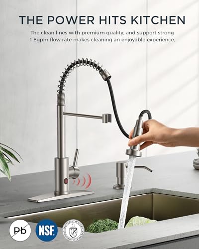 Image of FORIOUS Touchless Kitchen Faucet Brushed Nickel, Smart Motion Sensor Spring Sink Faucet with Pull Down Sprayer Commercial Contemporary Hands-Free for Pot Filler, Farmhouse Camper Laundry Camper