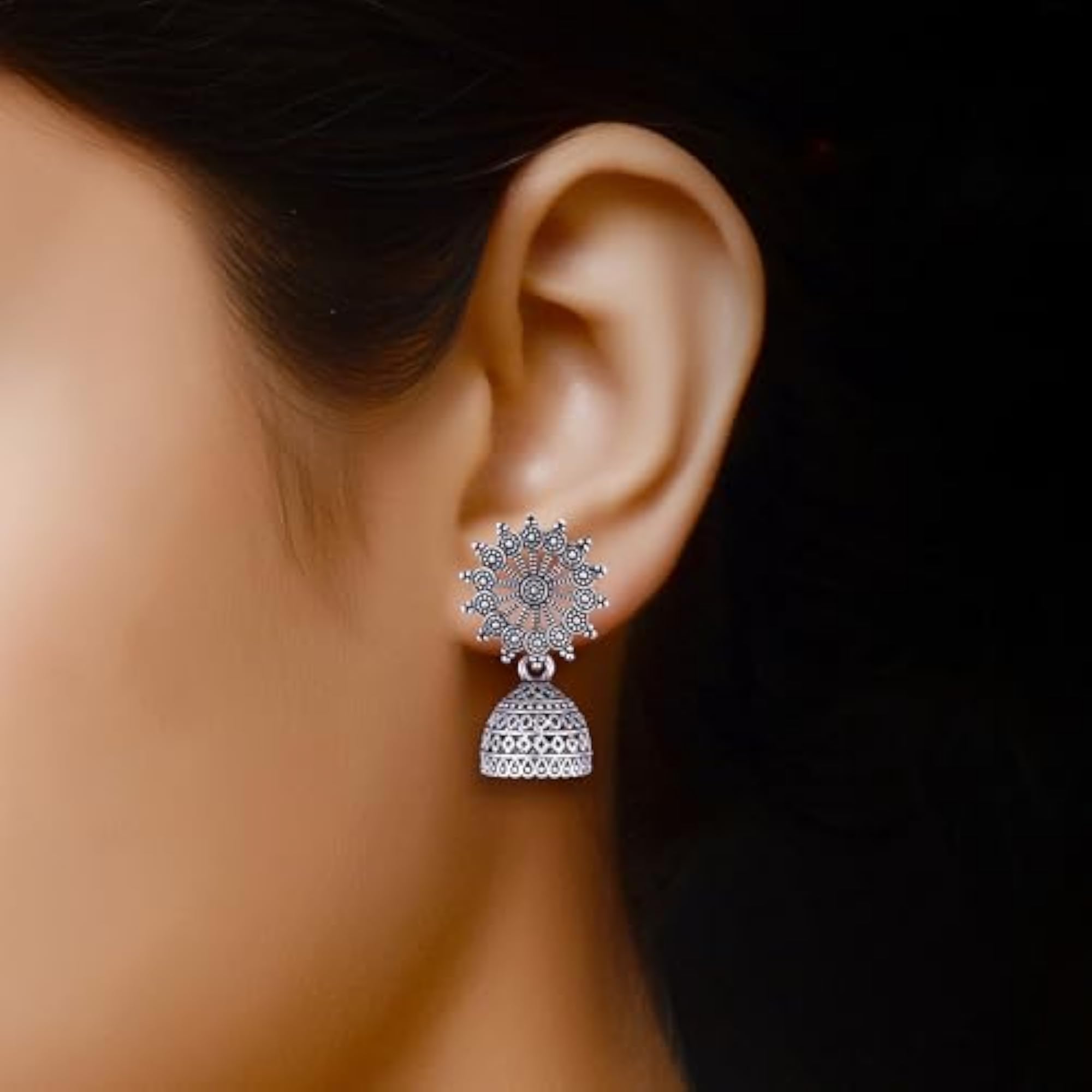 Fashion Oxidised Silver Jhumka Earrings for Women, Combo Set