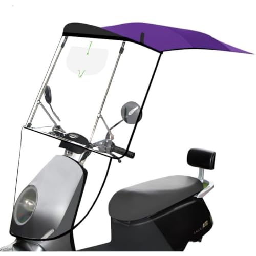 Vzfv 自転車・バイク用レインカバー ルーフ一体型 透明ウインドスクリーン 風防 防水防風 UVカット サンシェード 防寒 撥水 耐久性 折りたたみ 収納・取付簡単 スクーター・電動自転車 多車種対応 通勤通学 配達 全天候保護 (パープル)