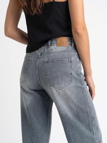 Image of Urbano Fashion Women's Mid Rise Wide-Leg Washed Jeans Non-Stretchable