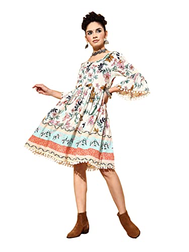 Image of ishin Women's Floral Empire Knee Length Dress