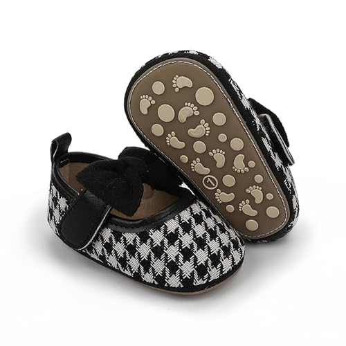 Infant Baby Girls Soft Sole Bowknot Princess Wedding Dress Mary Jane Flats Prewalker Newborn Light Baby Sneaker Shoes (black/white, Infant, 6 Months, Age Range, US Footwear Size System, 12 Months, Medium)