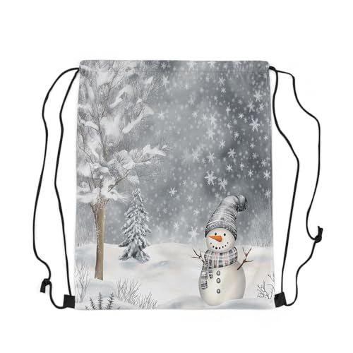 Feelyou Christmas Drawstring Backpack 13"x15.7" Snowman Sports Gym String Bag Snow Scene Drawstring Bags Xmas Waterproof Cinch Bag Snowflake Sports Drawstring Sackpack3